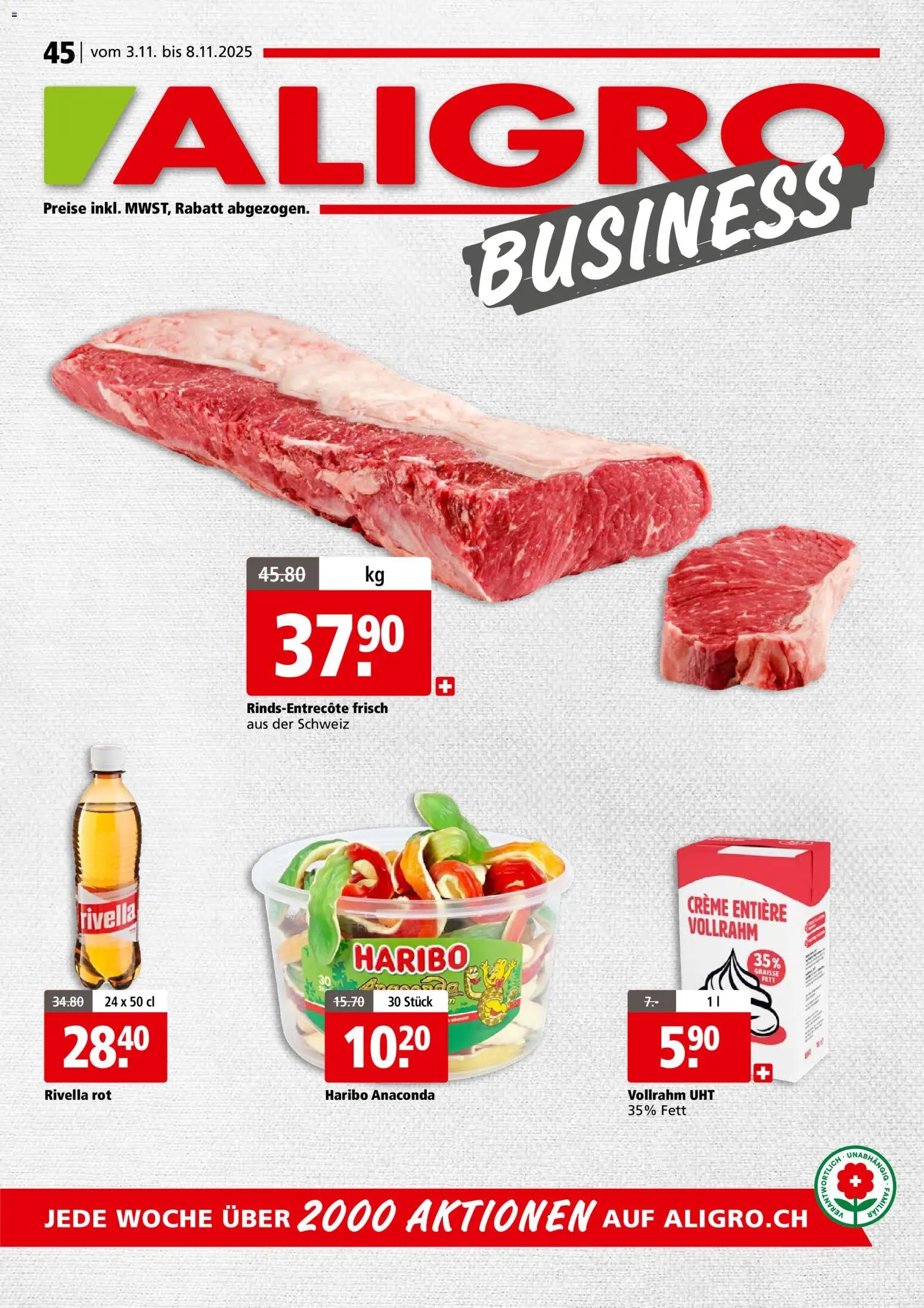 Aligro Aktionen Business Schlieren, Gossau SG, Frauenfeld, Rapperswil-Jona, Sargans, Bern, Brüttisellen, Pratteln, Emmen, Spreitenbach - Seite 1- gültig ab 03.11.2025