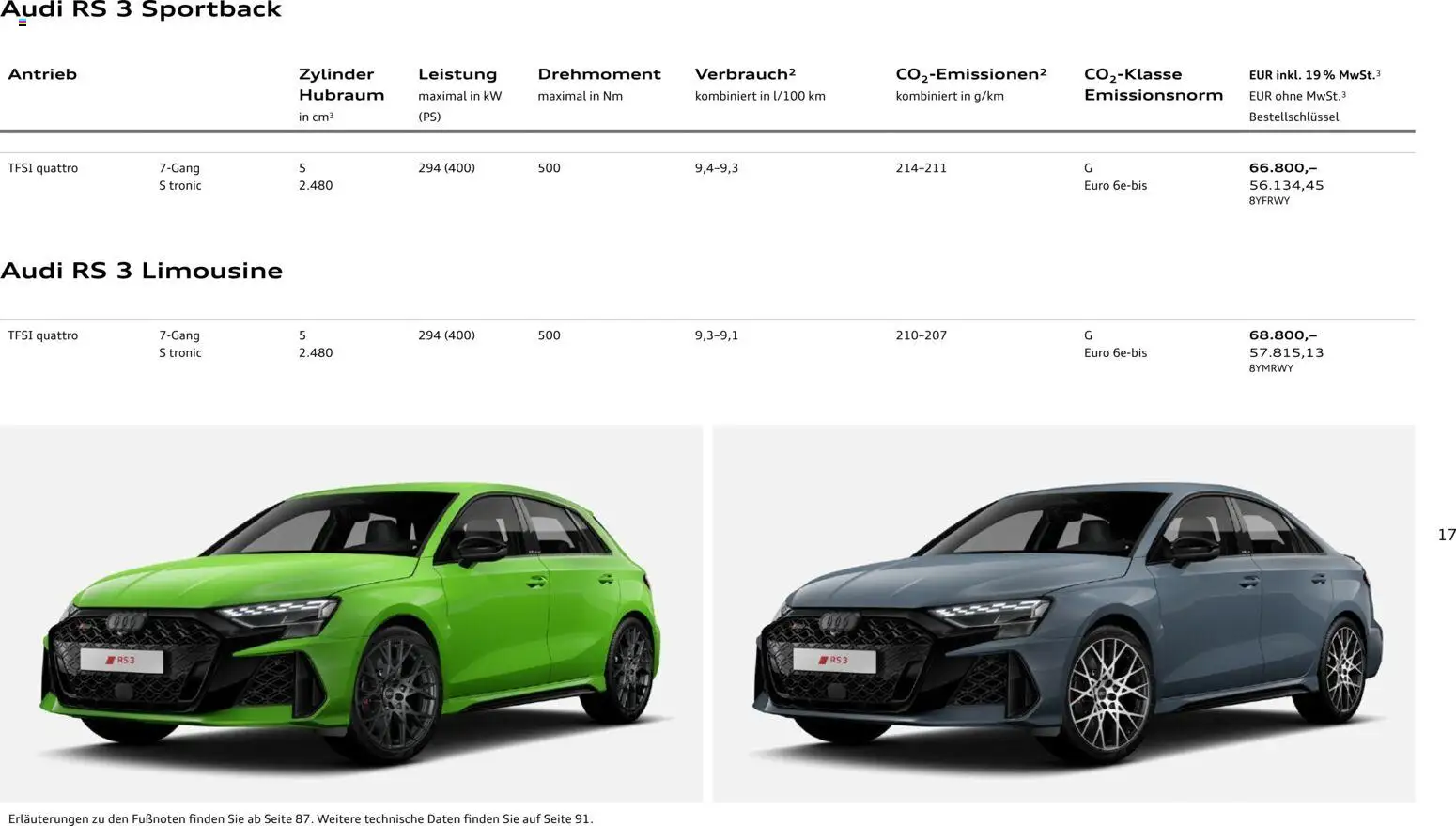 Audi RS 3 Sportback / RS 3 Limousine - Seite 17 - gültig ab 28.10.2025