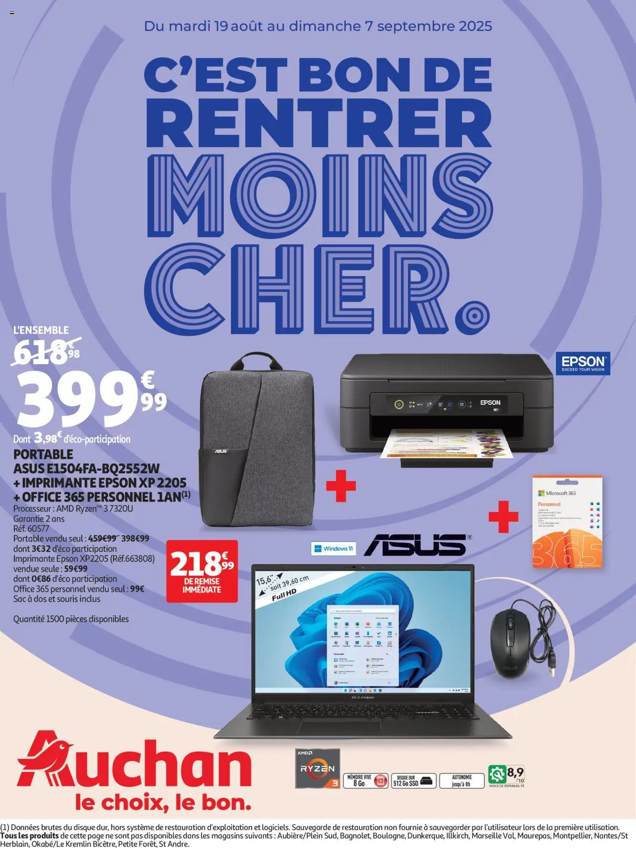 Auchan - Rentrée des classes : c'est bon de rentrer moins cher - pagina 1- geldig vanaf 19/08/2025