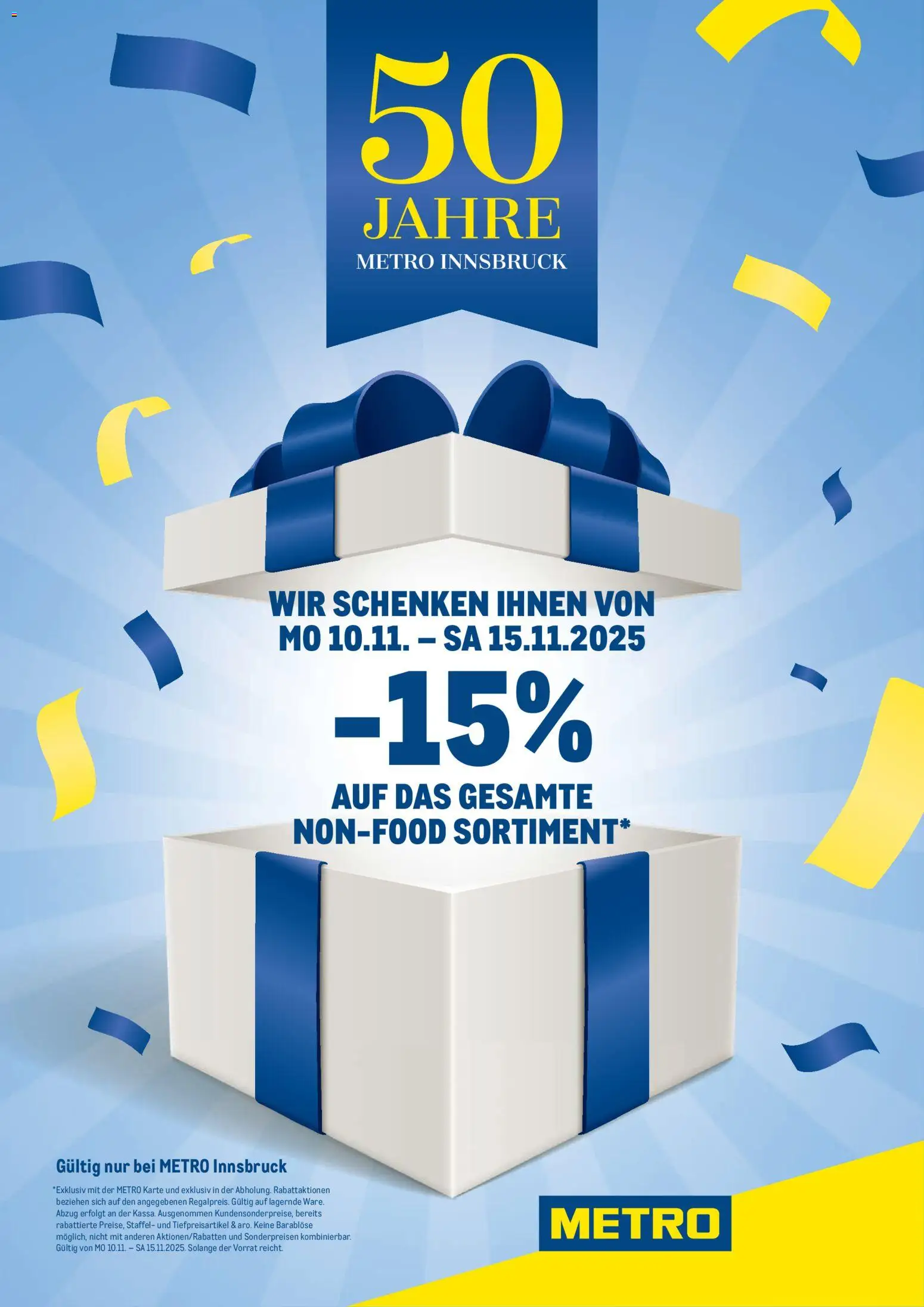 Metro Innsbruck 50 Jahre - Seite 1- gültig ab 10.11.2025