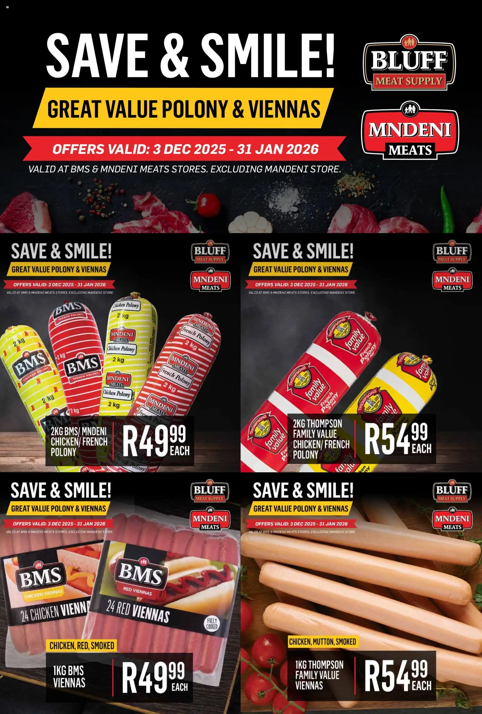Bluff Meat Supply - Save & Smile! Great Value Polony & Viennas - page 1- valid from 03/12/2025