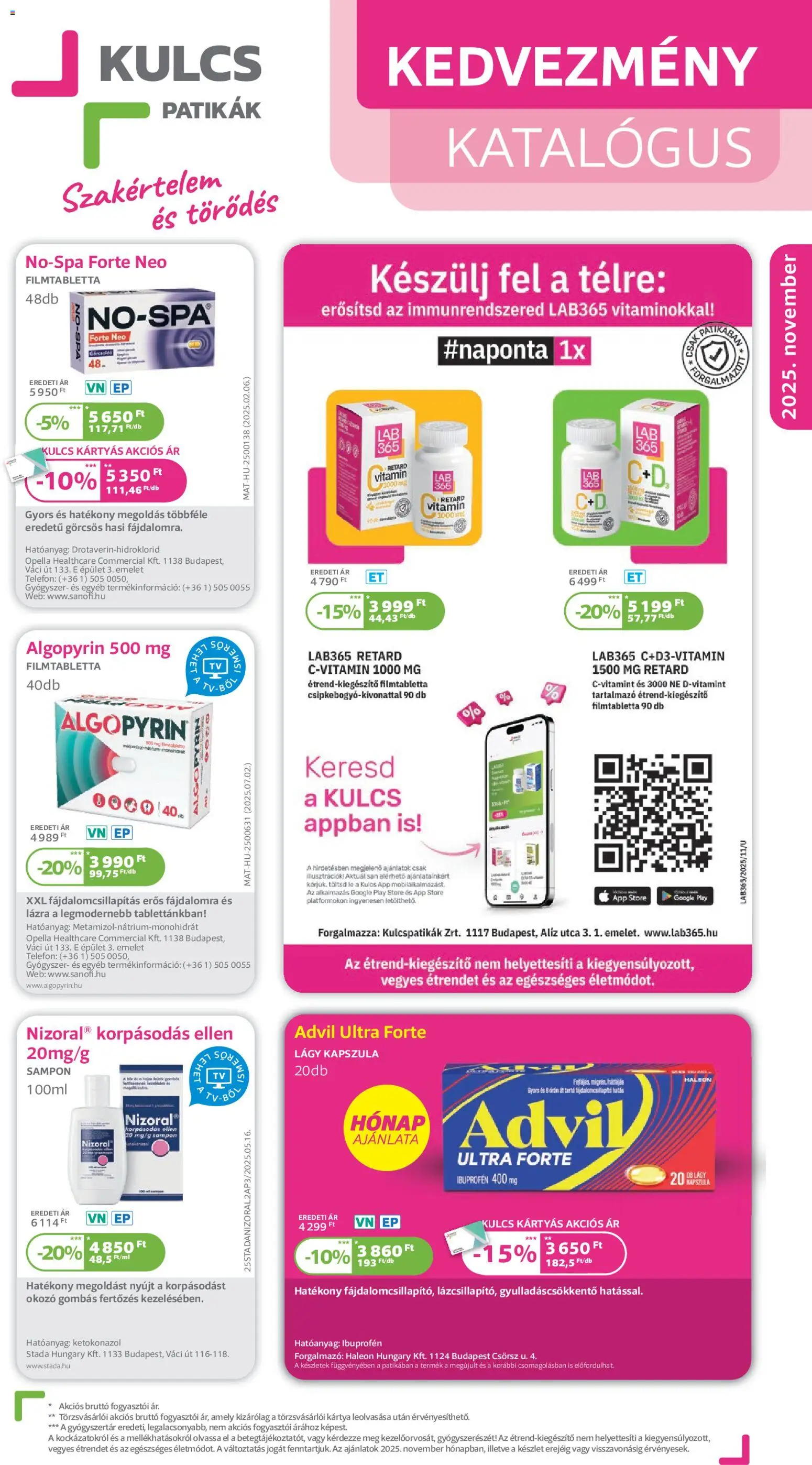 Kulcs Patika Akciós újság - 1oldal - érvényes 2025.11.01.-tól