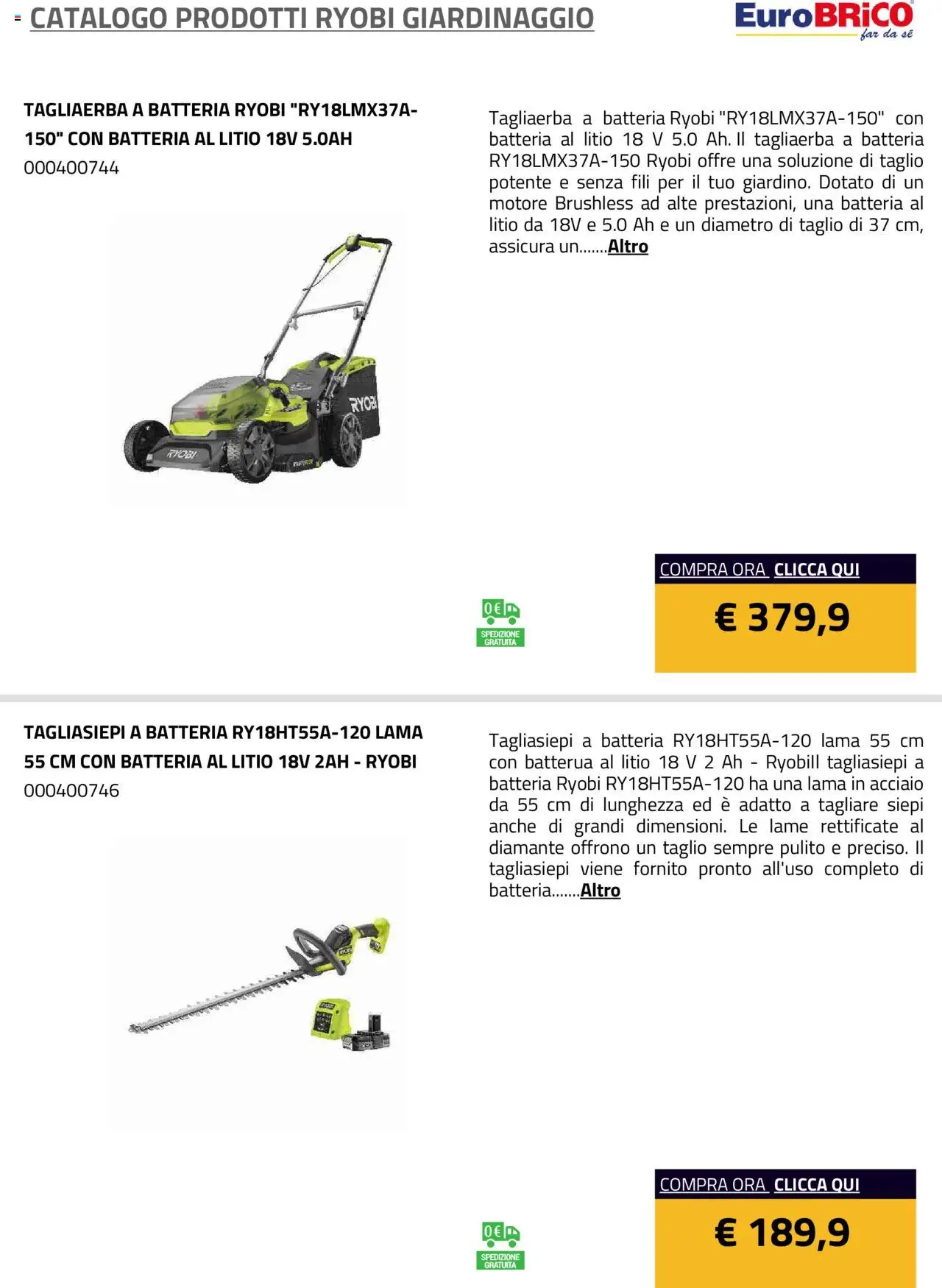 Eurobrico Prodotti Ryobi Giardinaggio catalogo - pagina 21 - valido dal 23/07/2025