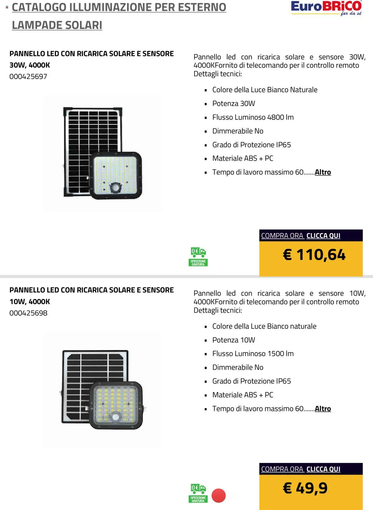 Eurobrico Illuminazione da esterno Lampade Solari catalogo - pagina 38 - valido dal 23/07/2025