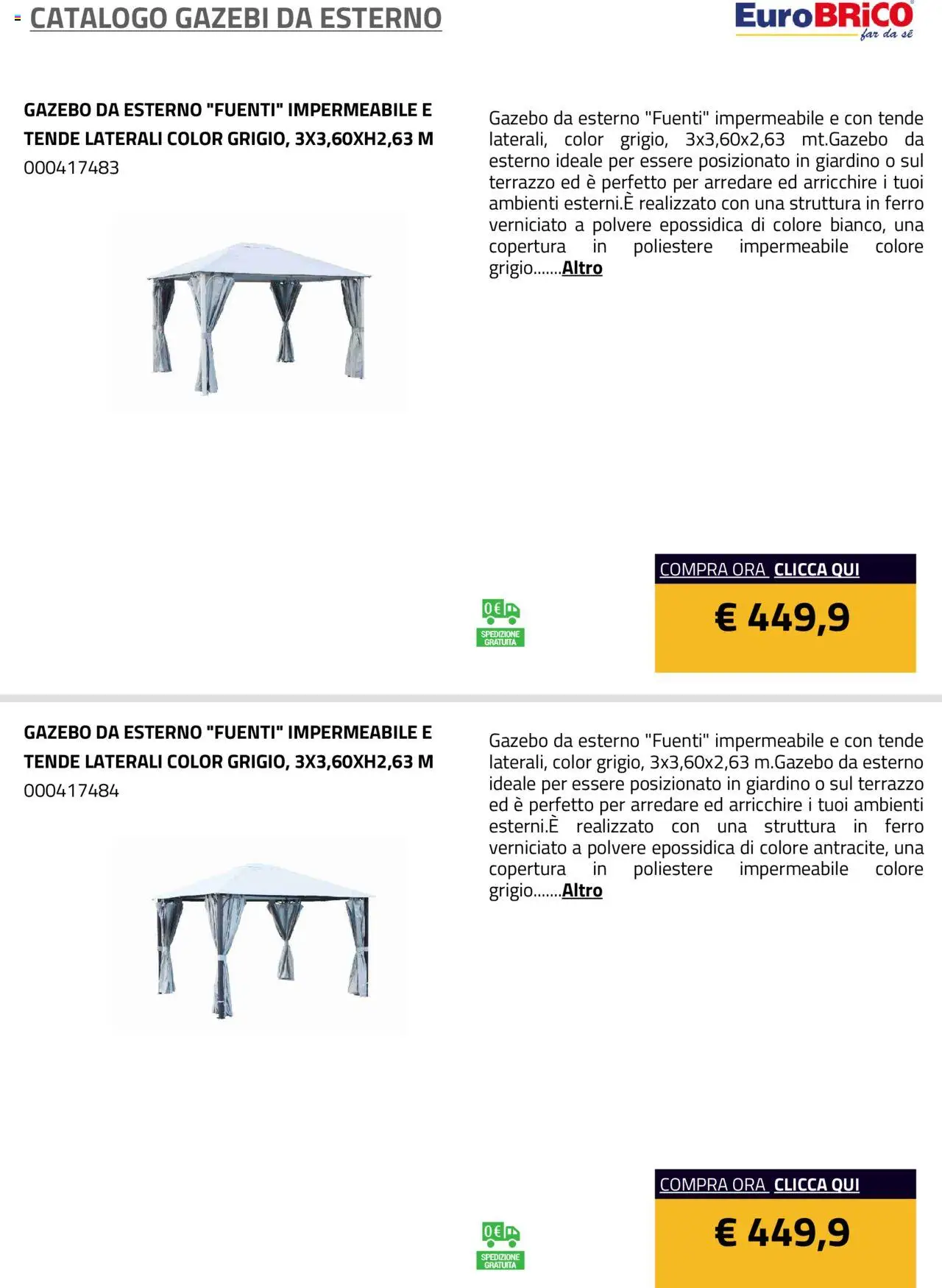 Eurobrico Gazebi da esterno catalogo - pagina 22 - valido dal 23/07/2025