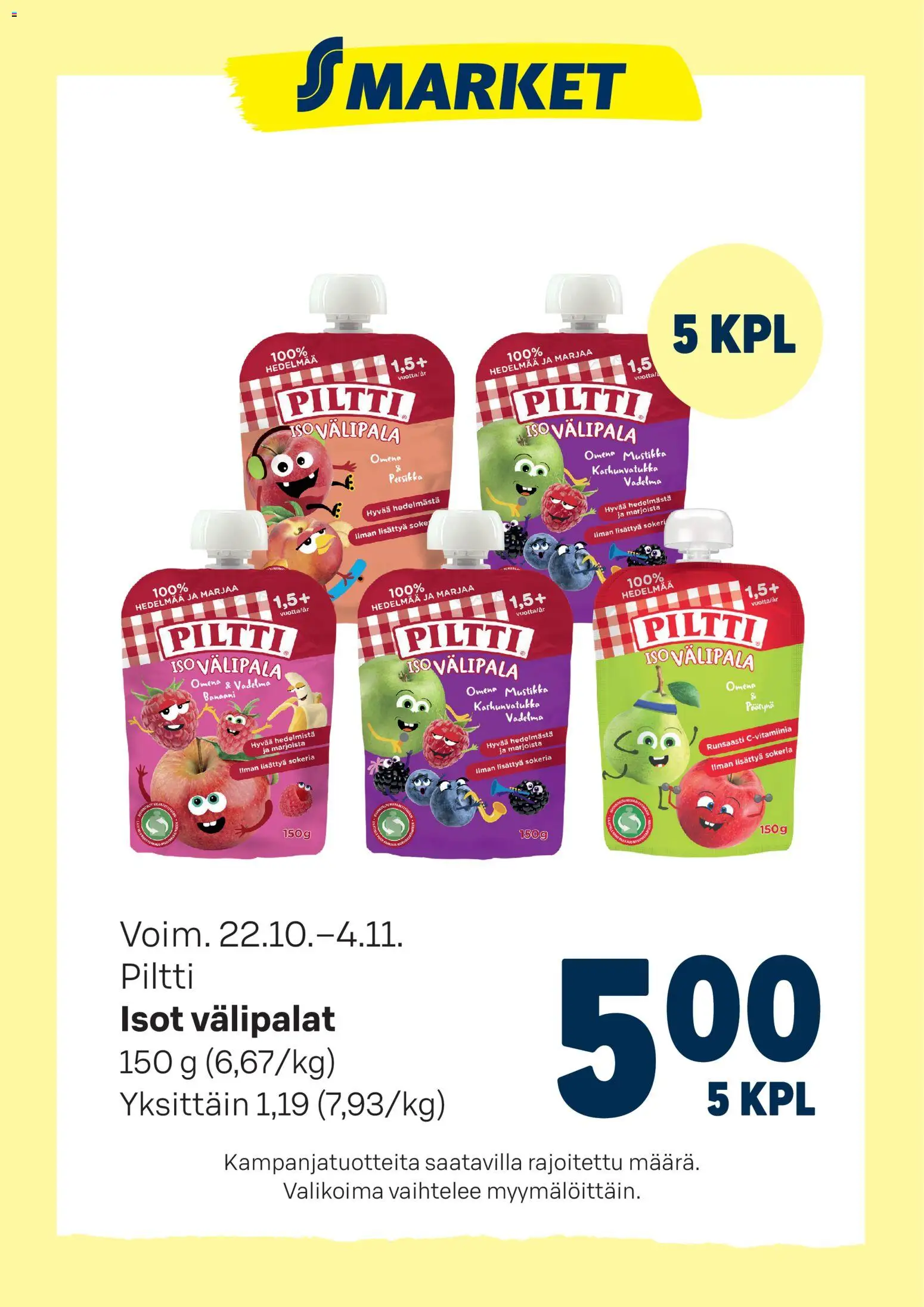 S-market tarjoukset Piltti - sivu 1- voimassa alkaen 22/10/2025