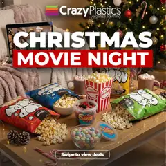 Preview Crazy Plastics Christmas movie night valid from 12/12/2025