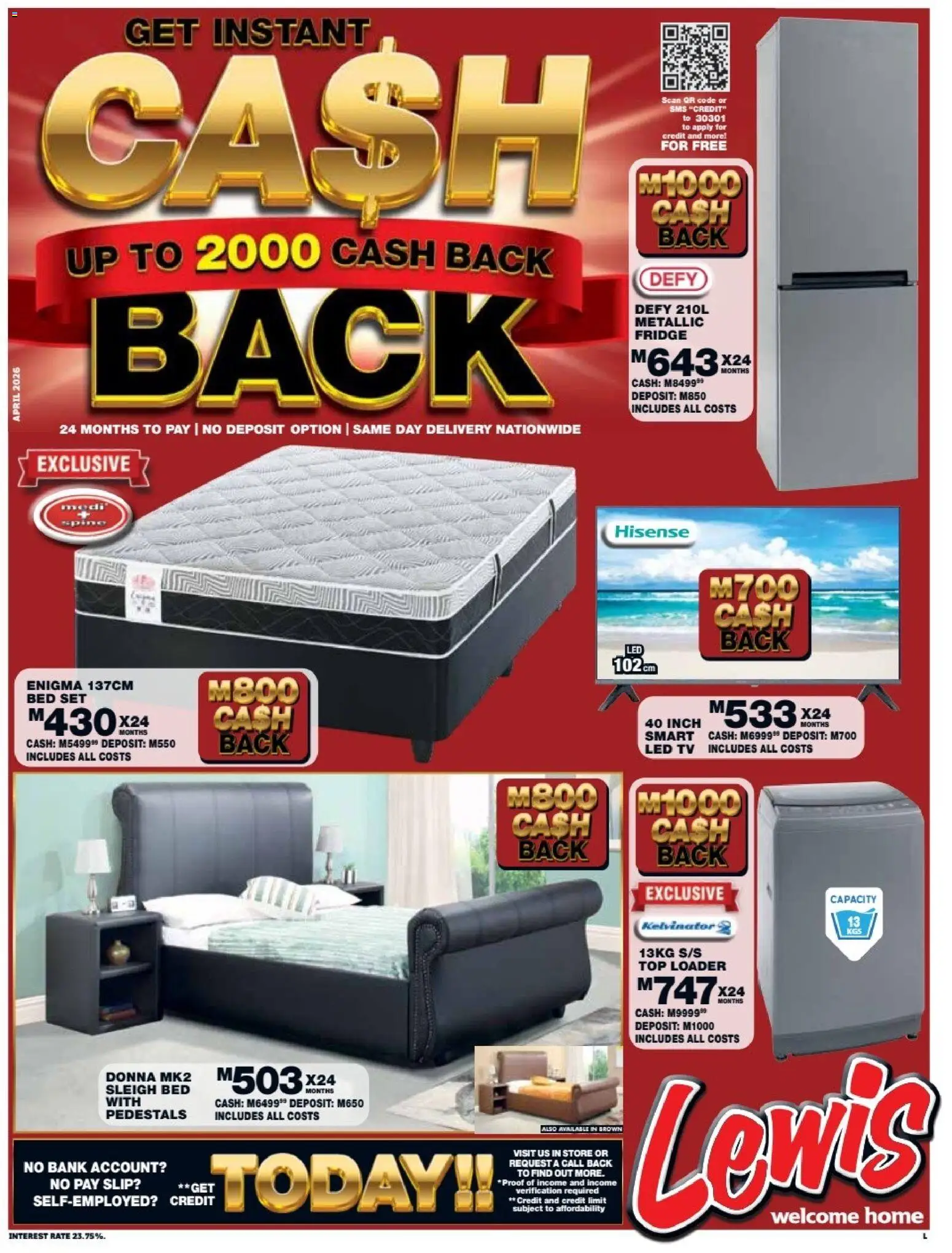 Lewis Stores Lesotho Cash Back Brochure  - page 1- valid from 13/04/2026