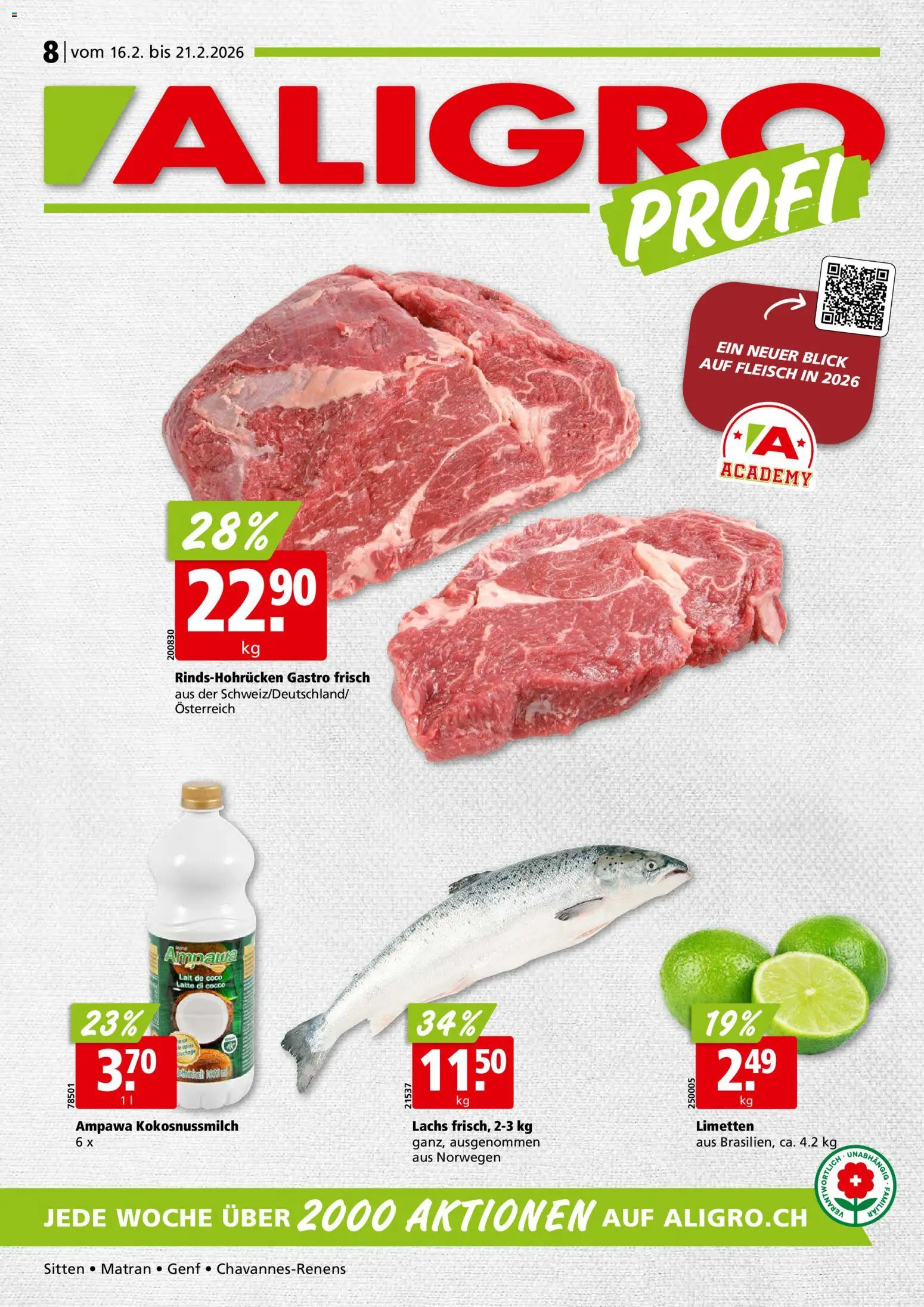 Aligro Aktionen Chavannes, Matran, Genf, Sitten - Seite 1- gültig ab 16.02.2026