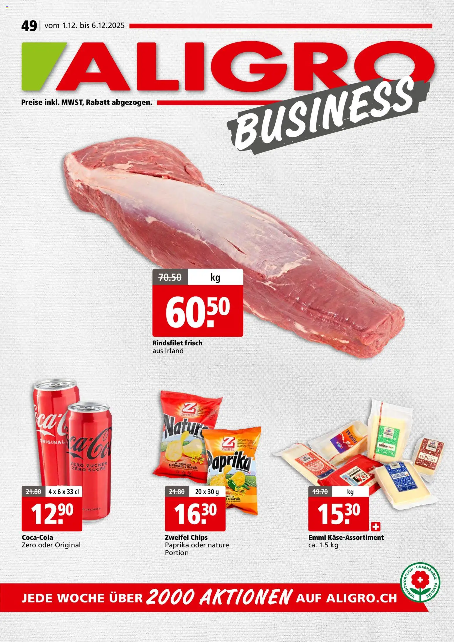 Aligro Aktionen Business Schlieren, Gossau SG, Frauenfeld, Rapperswil-Jona, Sargans, Bern, Brüttisellen, Pratteln, Emmen, Spreitenbach - Seite 1- gültig ab 01.12.2025