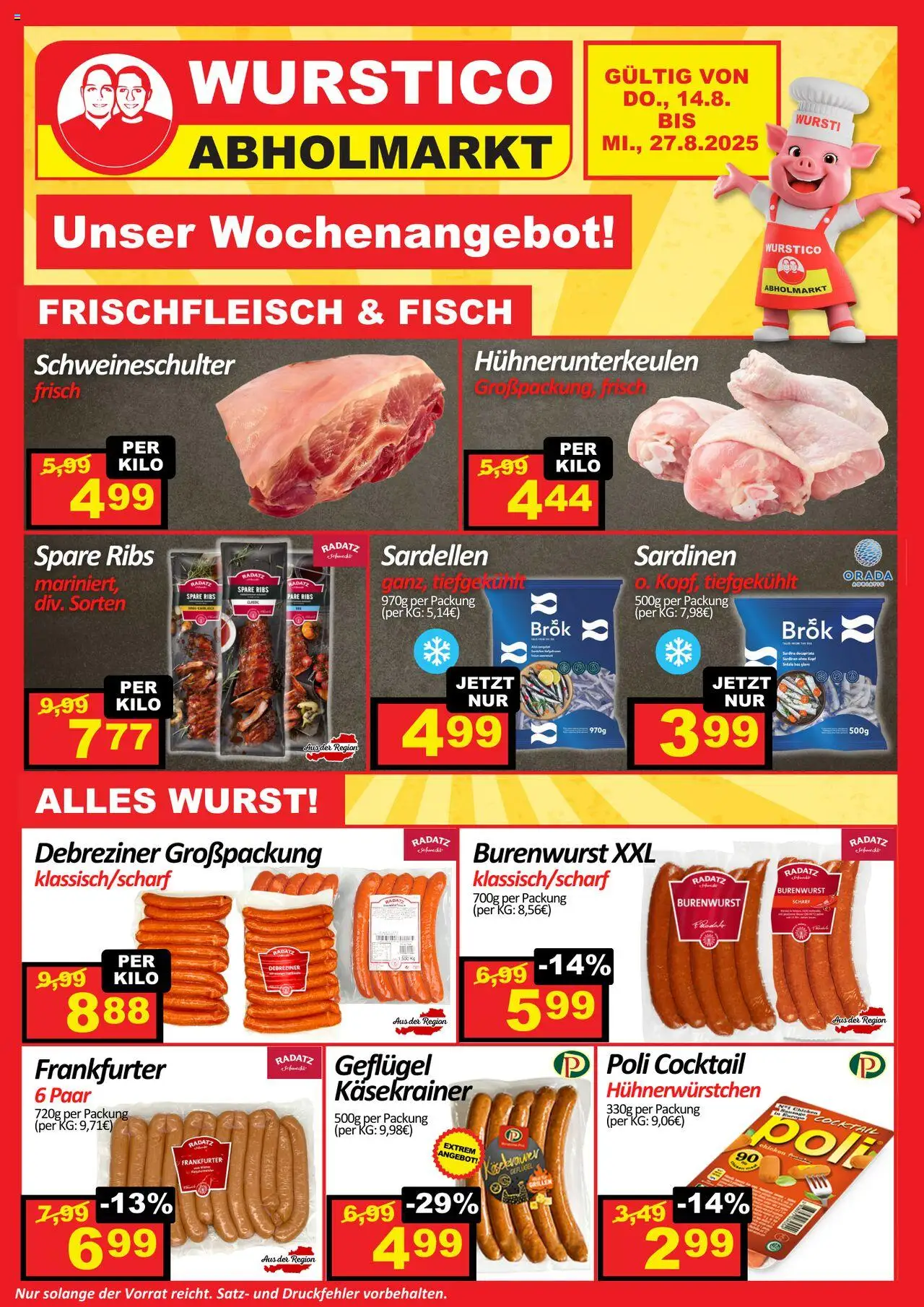 Wurstico Abholmarkt Flugblatt - Seite 1- gültig ab 14.08.2025