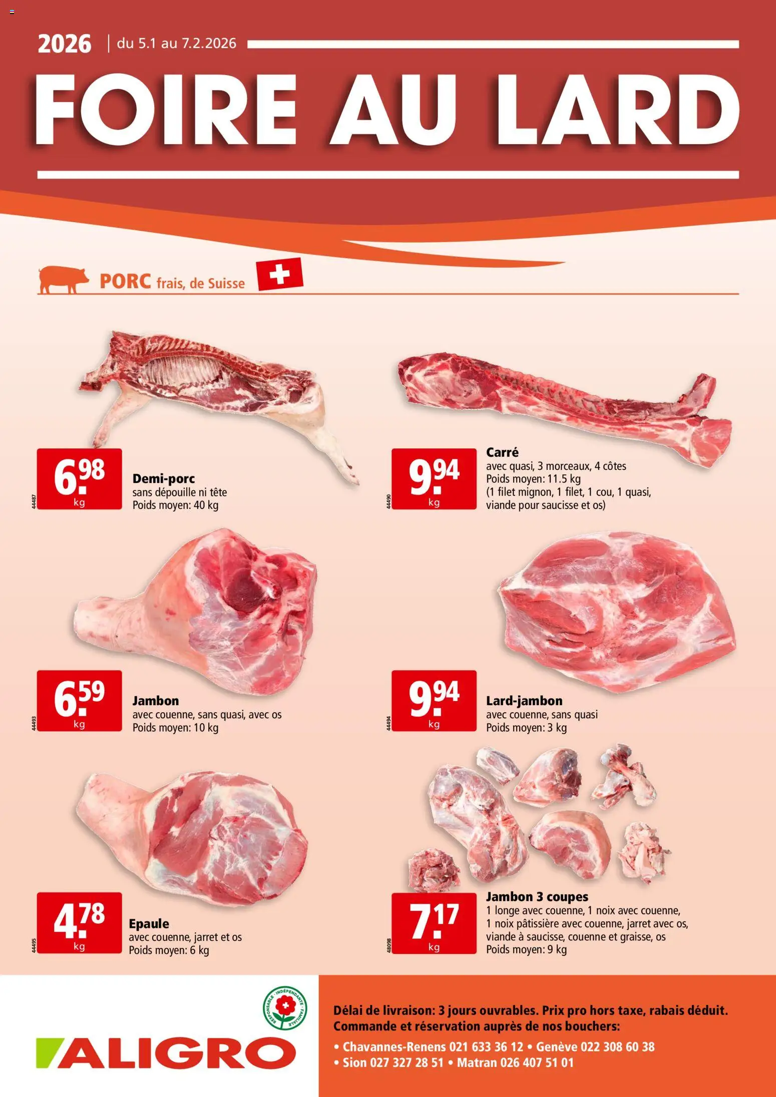 Aligro Aktionen Foire au Lard Chavannes, Matran, Genève, Sion - Seite 1- gültig ab 05.01.2026