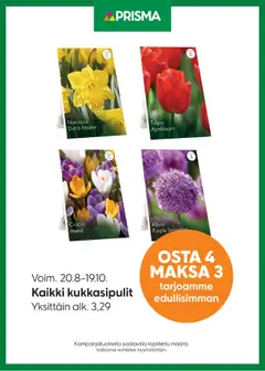 Esikatselu Prisma tarjoukset kukkasipulit voimassa alkaen 20/08/2025