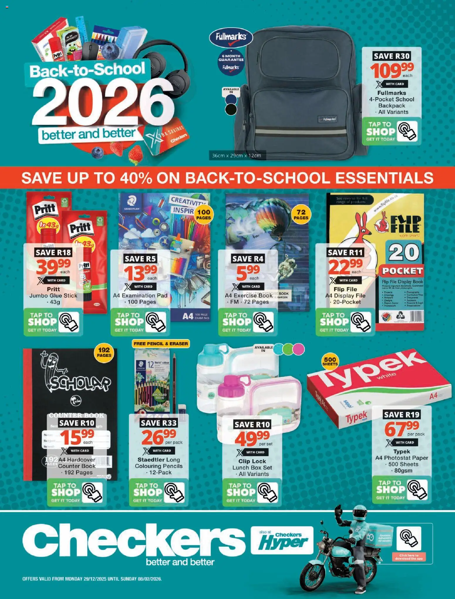 Checkers - Back To School Promotion - page 1- valid from 29/12/2025