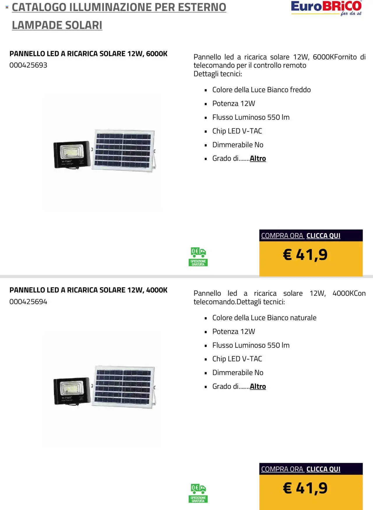 Eurobrico Illuminazione da esterno Lampade Solari catalogo - pagina 36 - valido dal 23/07/2025