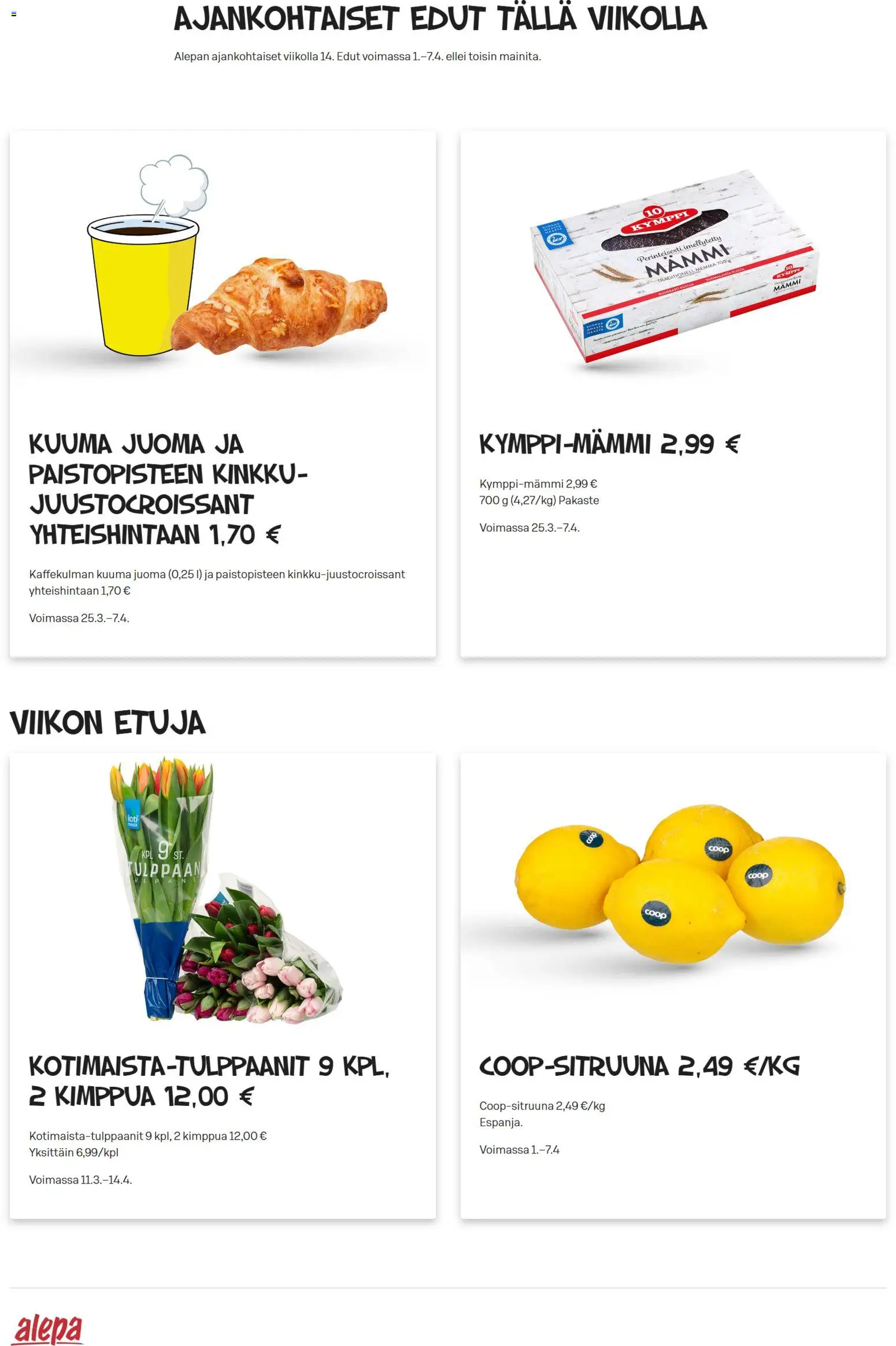 Alepa tarjoukset - sivu 1- voimassa alkaen 01/04/2026
