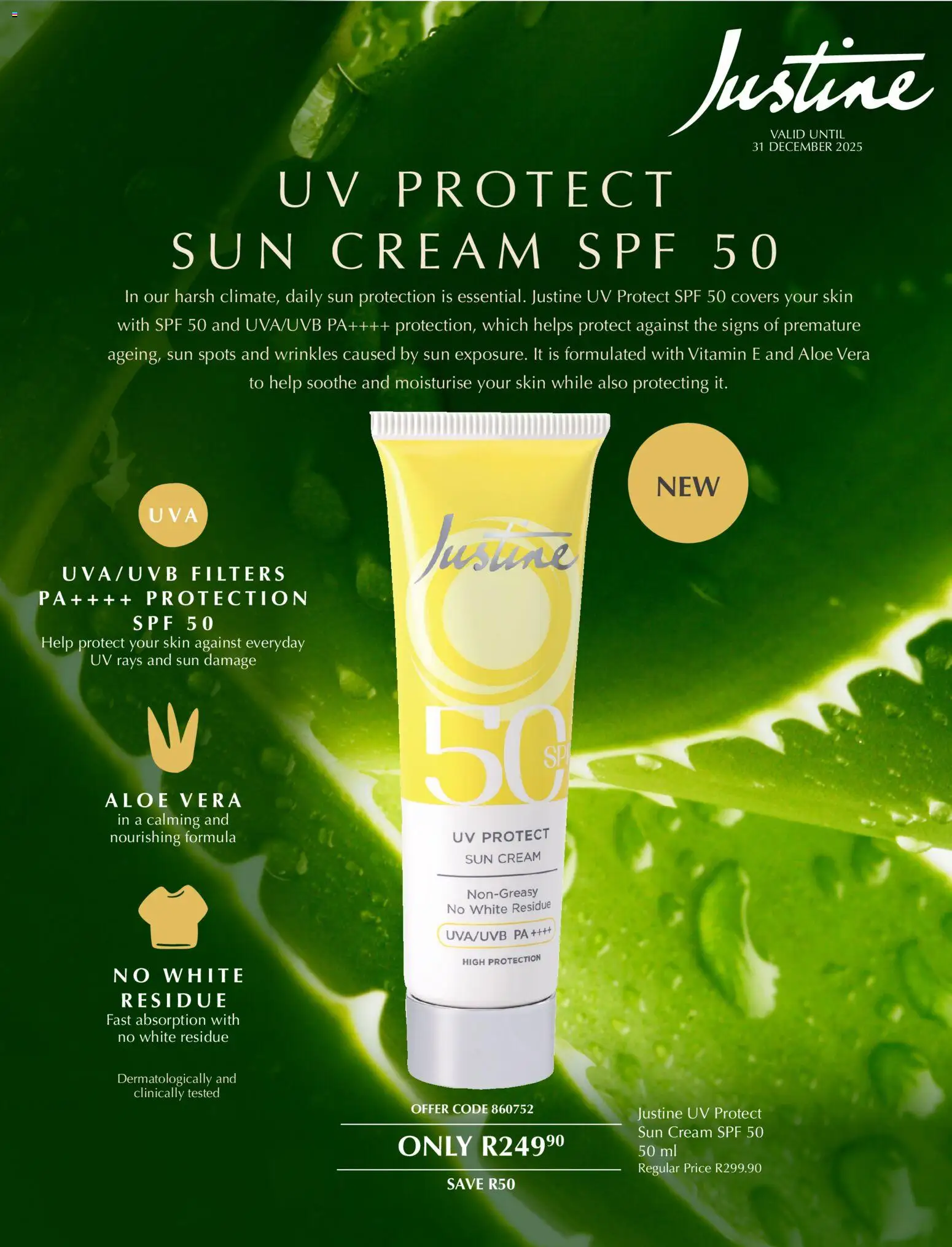Justine - UV Protection Sun Cream SPF 50 - page 1- valid from 01/12/2025