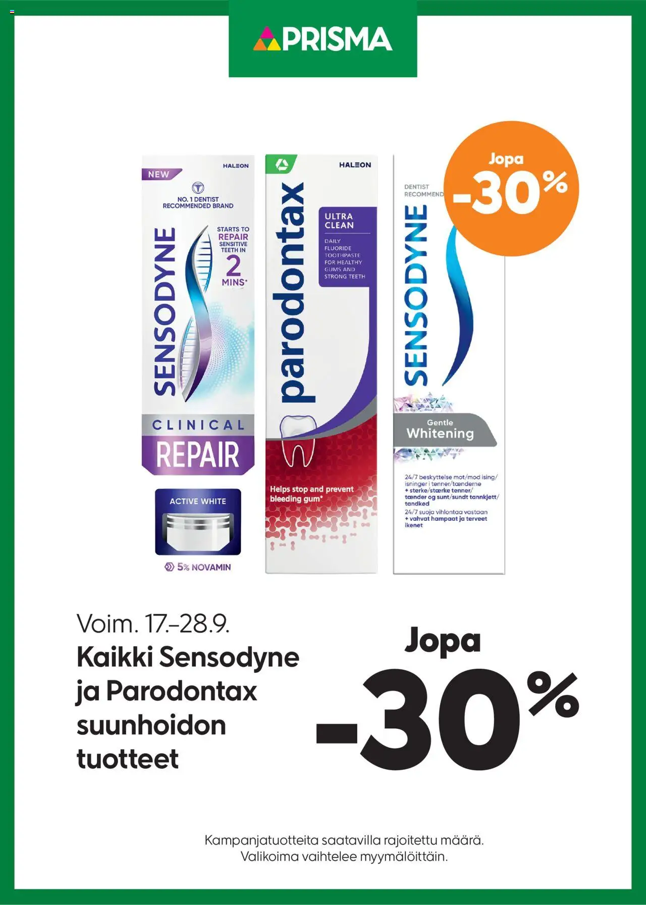 Prisma tarjoukset Sensodyne ja Parodontax - sivu 1- voimassa alkaen 17/09/2025