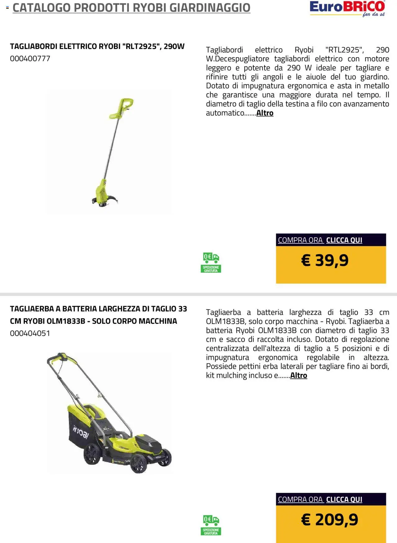 Eurobrico Prodotti Ryobi Giardinaggio catalogo - pagina 27 - valido dal 23/07/2025