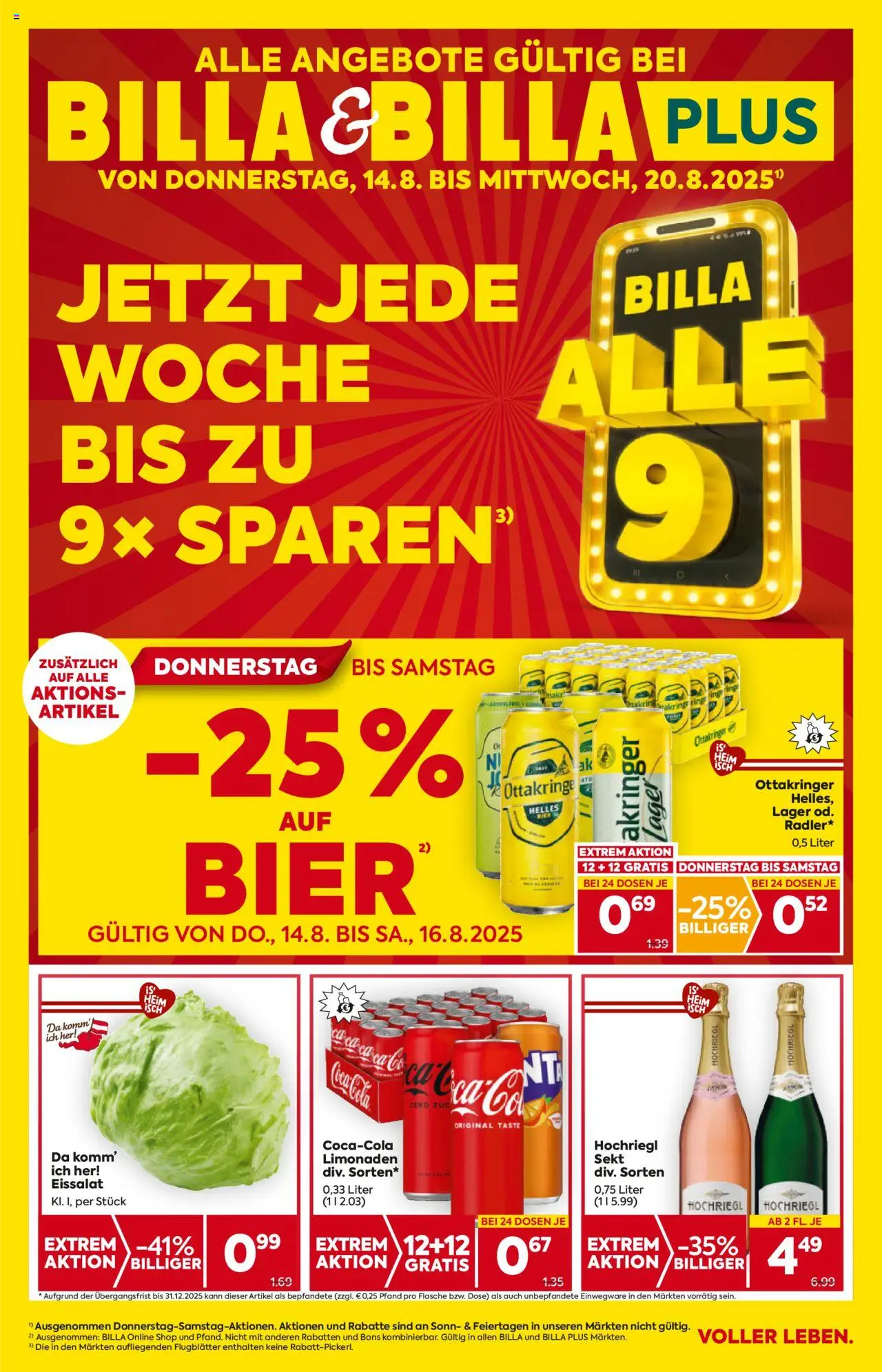 Billa Flugblatt - Seite 1- gültig ab 14.08.2025