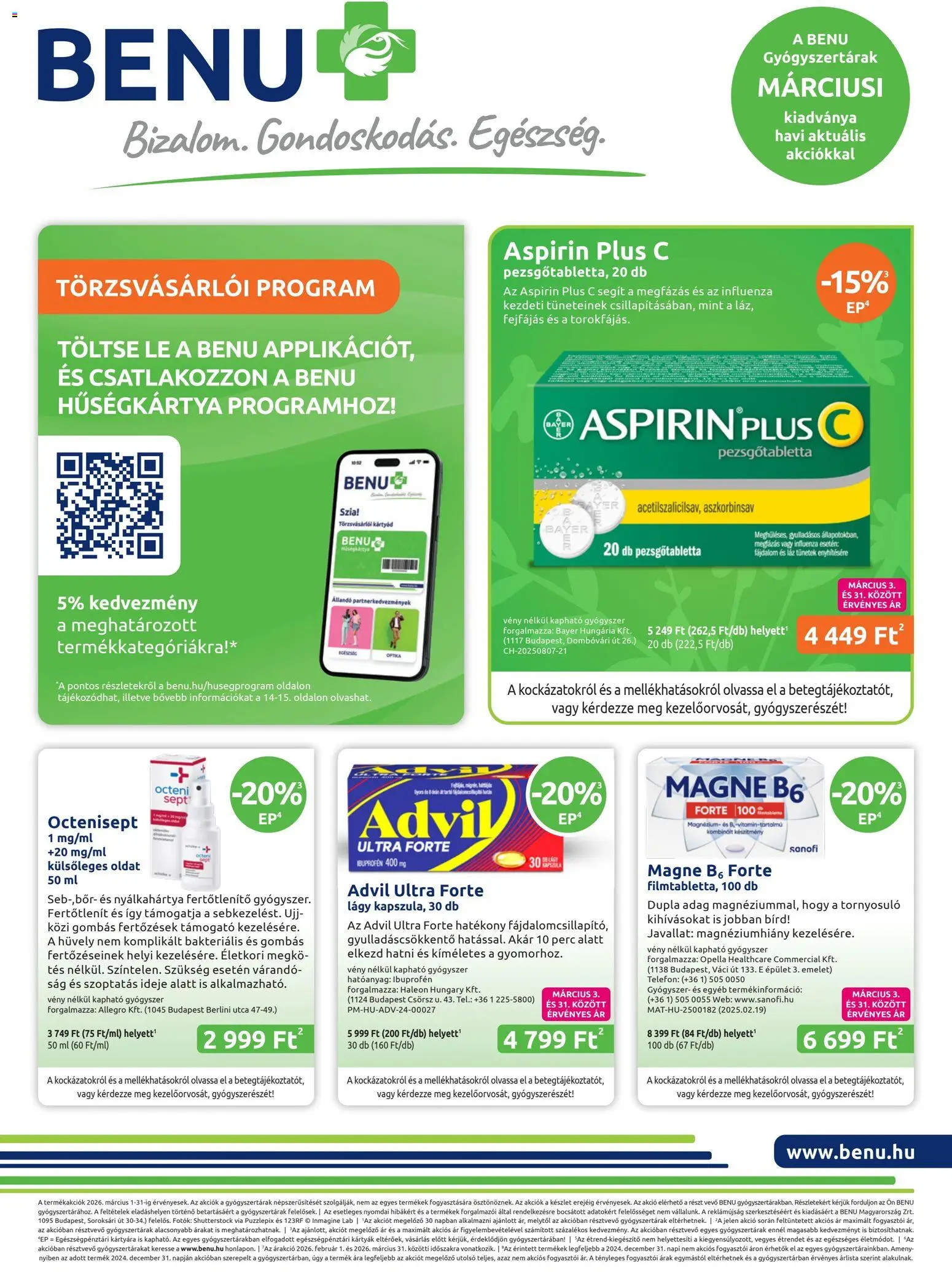 BENU Gyógyszertárak akciós újság - 1oldal - érvényes 2026.03.01.-tól
