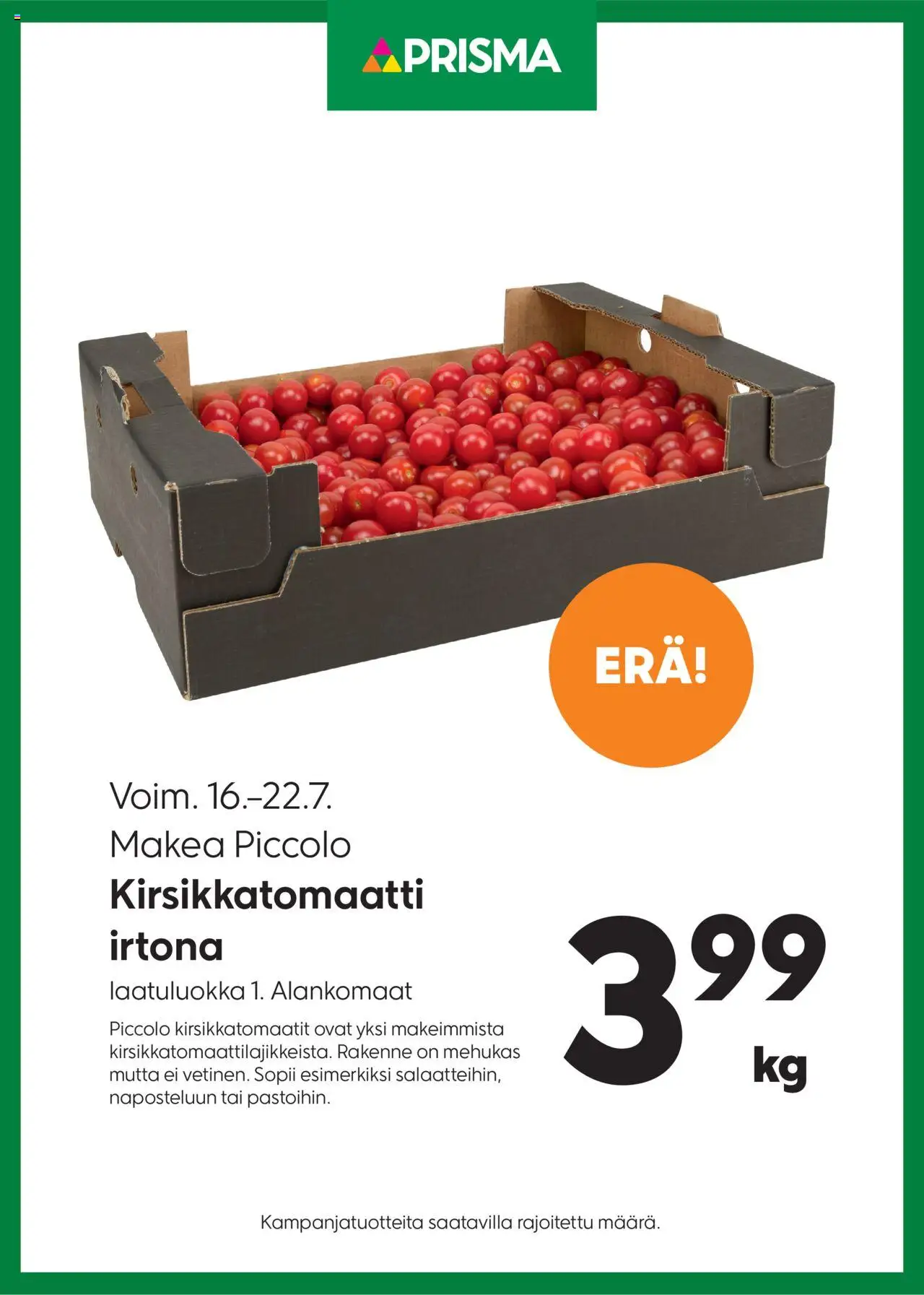 Prisma tarjoukset kirsikkatomaatit - sivu 1- voimassa alkaen 16/07/2025