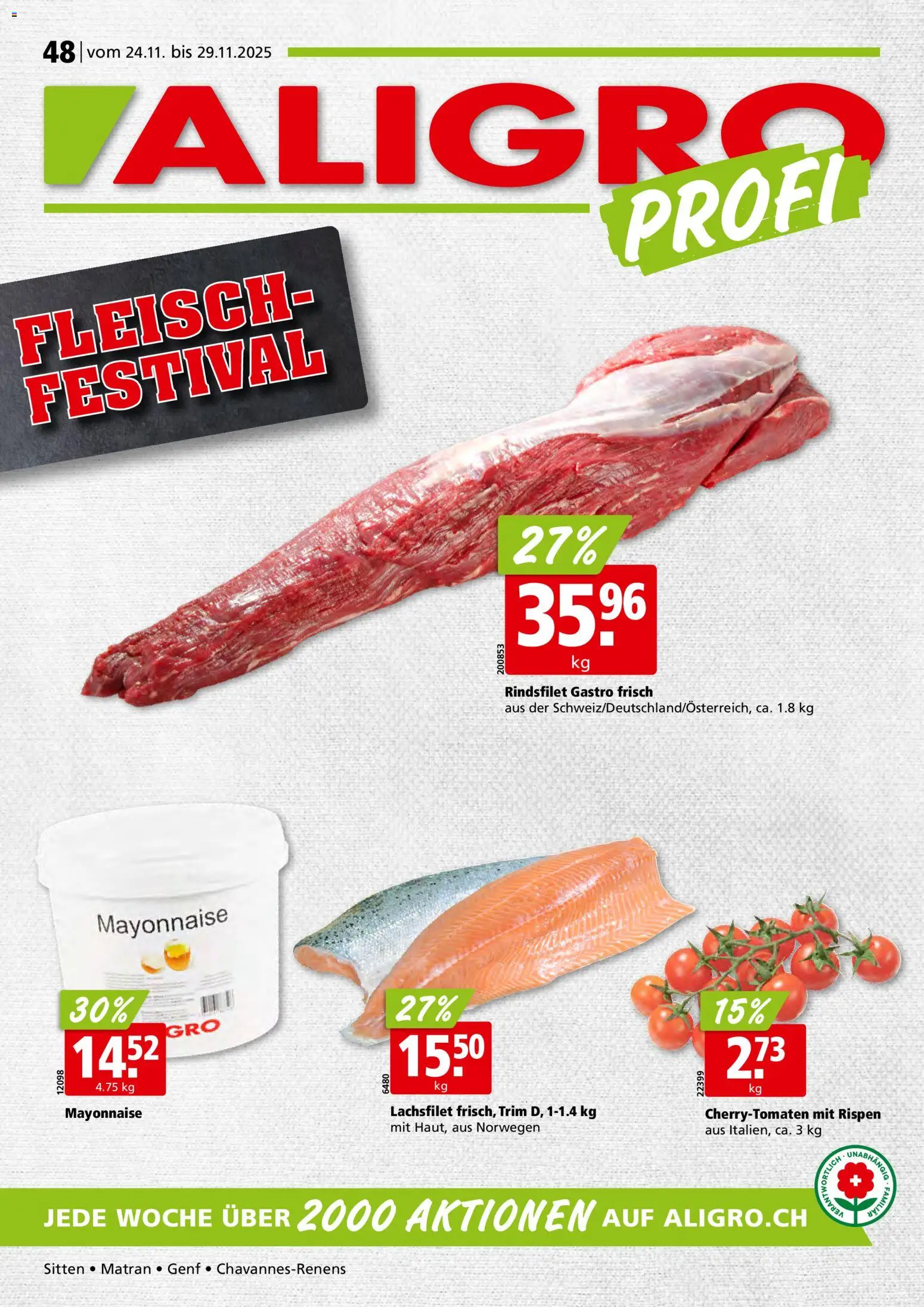 Aligro Aktionen Chavannes, Matran, Genf, Sitten - Seite 1- gültig ab 24.11.2025