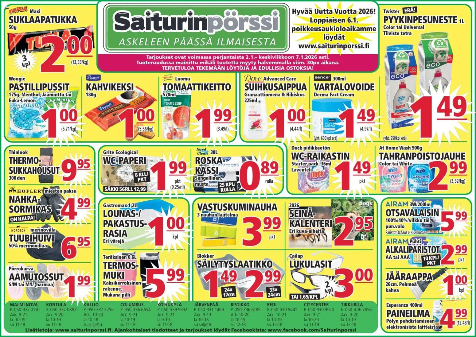 Saiturinpörssi tarjoukset - sivu 1- voimassa alkaen 02/01/2026
