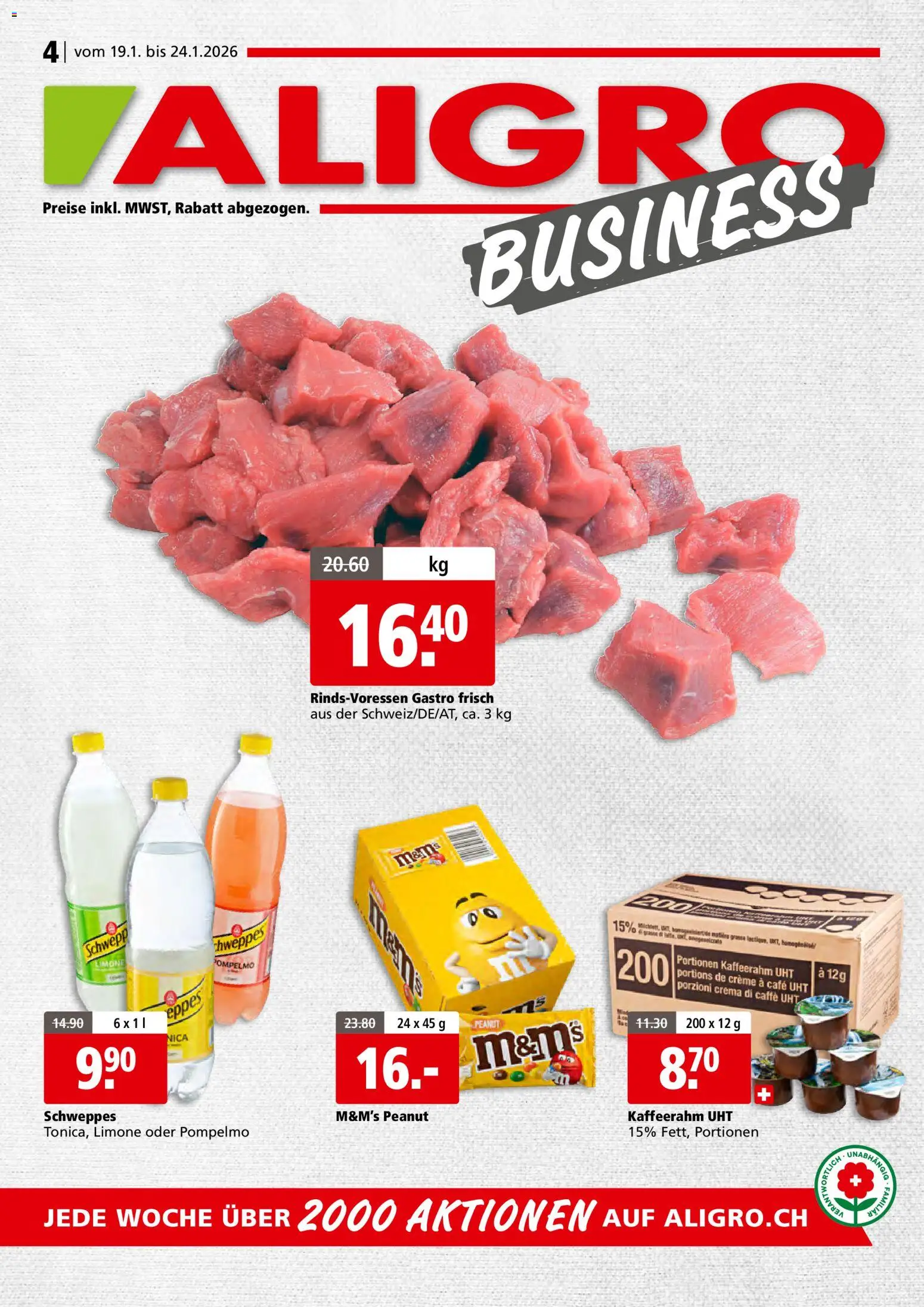 Aligro Aktionen Businesskunden - Schlieren, Gossau SG, Frauenfeld, Rapperswil-Jona, Sargans, Bern, Brüttisellen, Pratteln, Emmen, Spreitenbach - Seite 1- gültig ab 19.01.2026