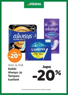 Esikatselu Prisma tarjoukset Always/Tampax voimassa alkaen 06/08/2025