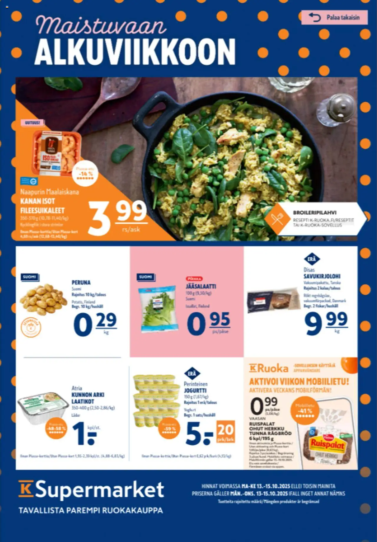 K-Supermarket tarjoukset - sivu 1- voimassa alkaen 13/10/2025