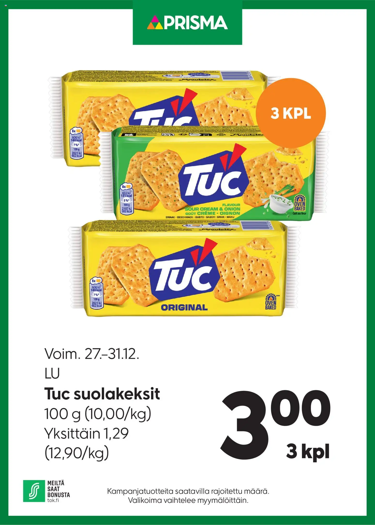 Prisma tarjoukset Tuc suolakeksit - sivu 1- voimassa alkaen 27/12/2025