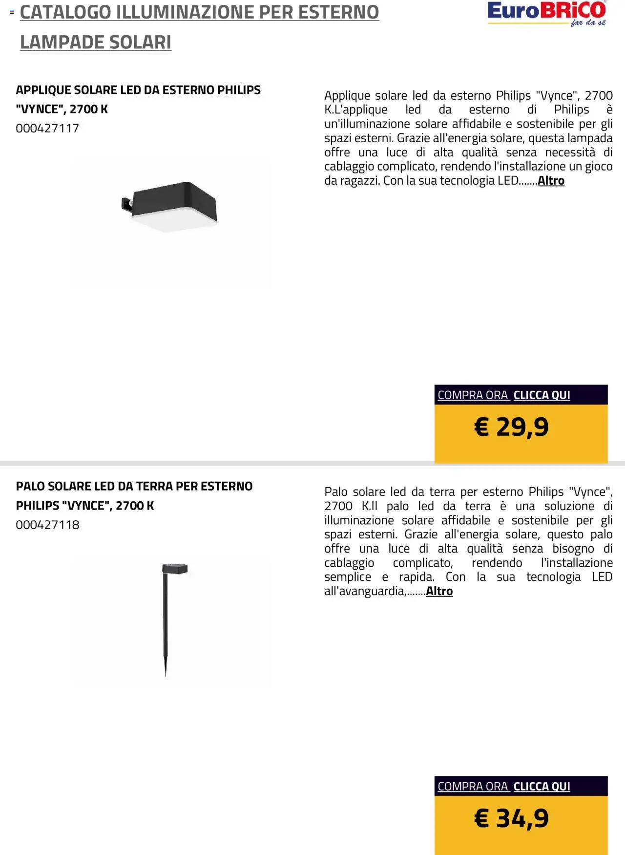Eurobrico Illuminazione da esterno Lampade Solari catalogo - pagina 42 - valido dal 23/07/2025