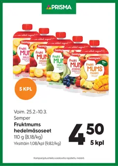 Esikatselu Prisma tarjoukset Semper hedelmäsoseet voimassa alkaen 25/02/2026