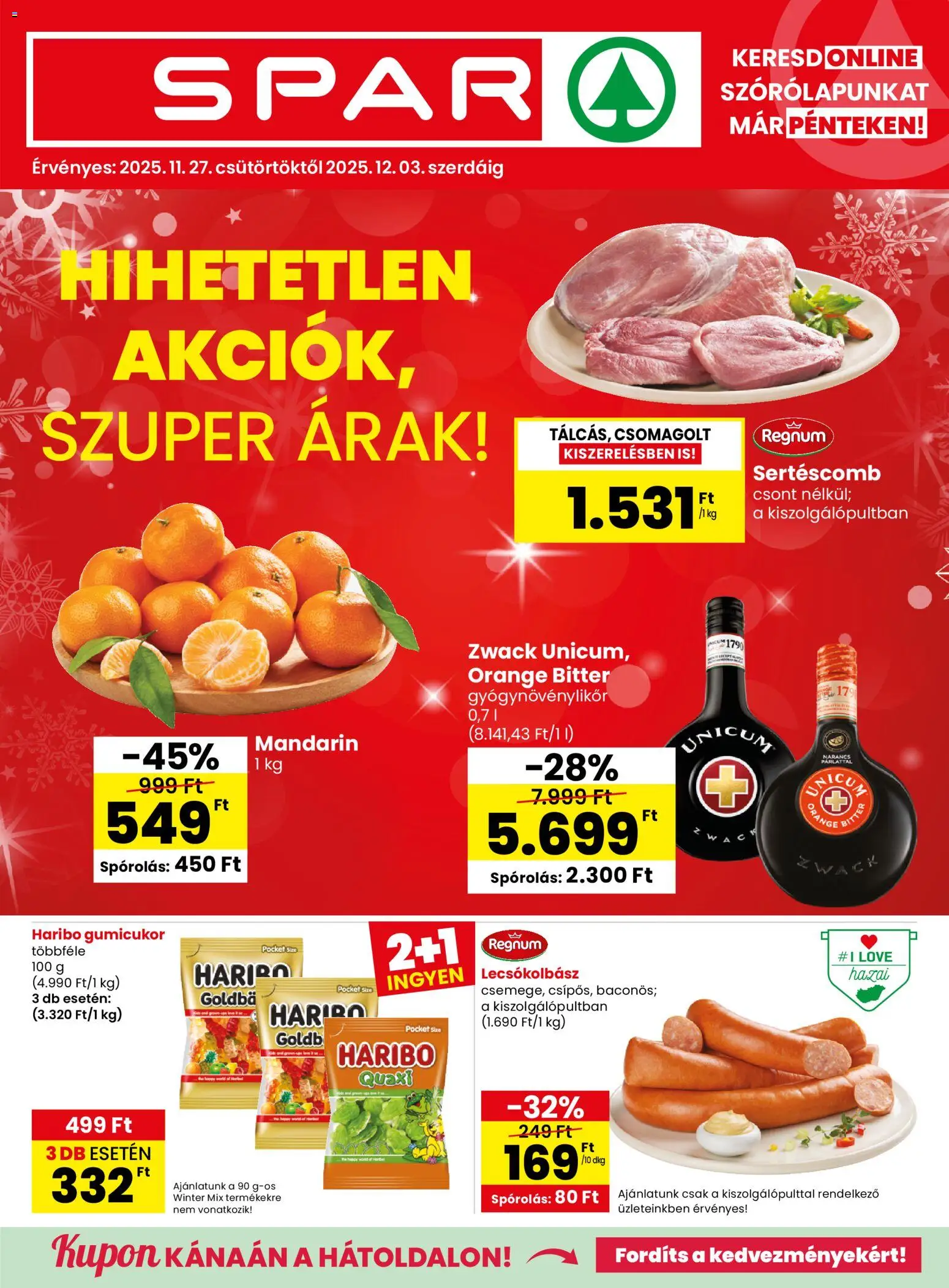 Spar Akciós újság - 1oldal - érvényes 2025.11.27.-tól