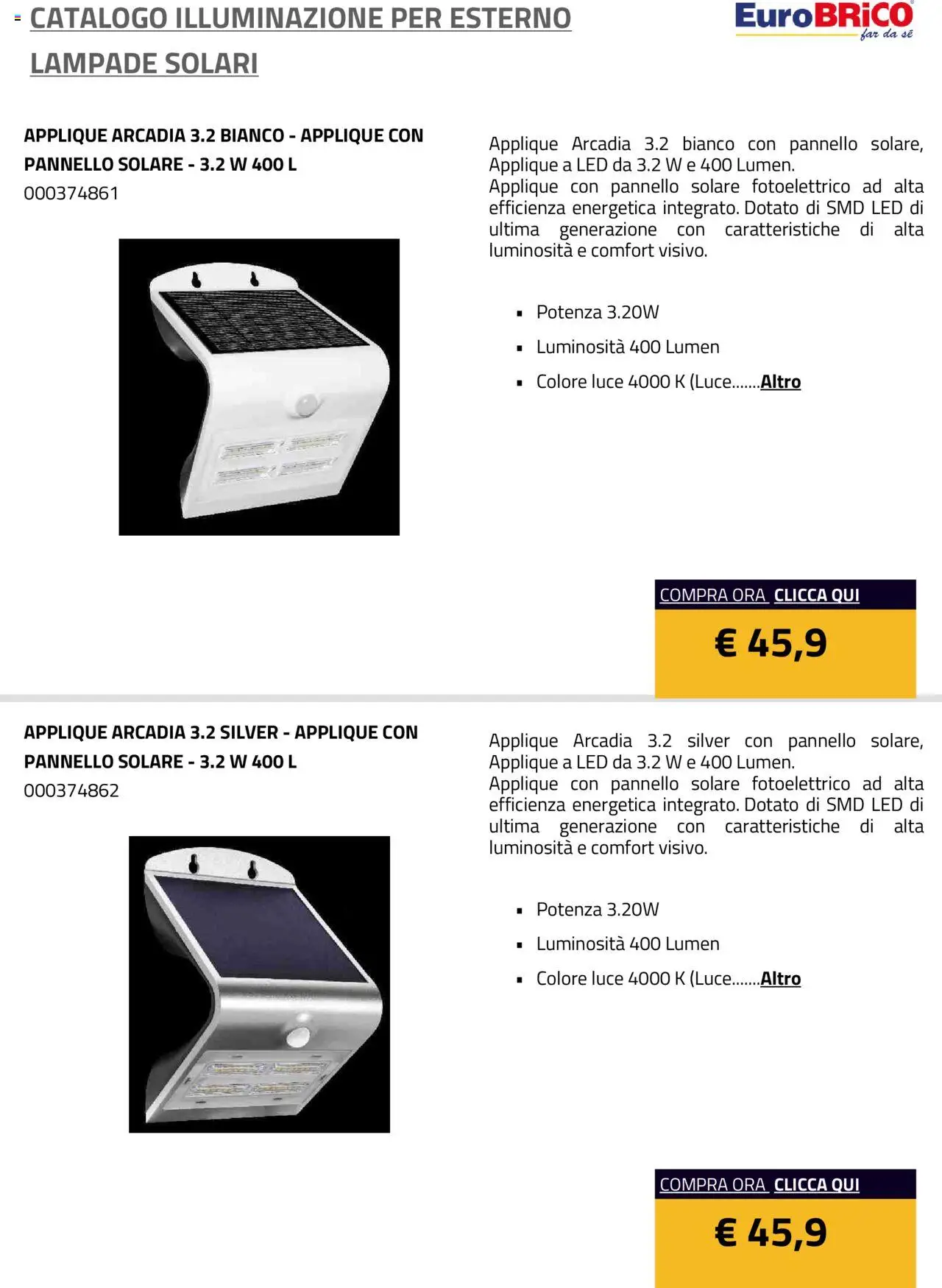 Eurobrico Illuminazione da esterno Lampade Solari catalogo - pagina 6 - valido dal 23/07/2025