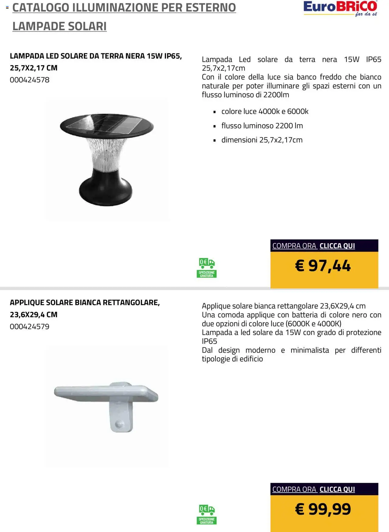 Eurobrico Illuminazione da esterno Lampade Solari catalogo - pagina 34 - valido dal 23/07/2025