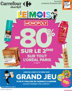 Aperçu Carrefour Market catalogue le mois monopoly 80% sur le 2ème valable à partir du 16/09/2025