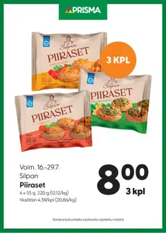Esikatselu Prisma tarjoukset Silpan Piiraset voimassa alkaen 16/07/2025