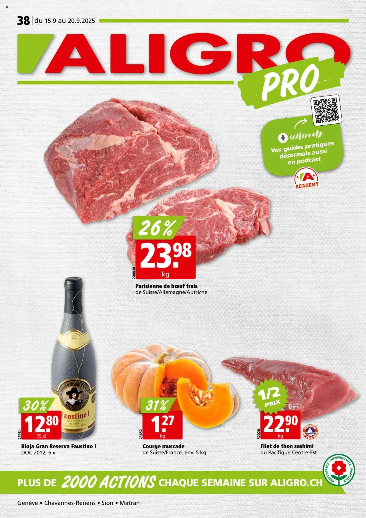 Aligro Aktionen Chavannes, Matran, Genève, Sion - Seite 1- gültig ab 15.09.2025