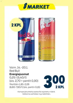 Esikatselu S-market tarjoukset Red Bull Energiajuomat voimassa alkaen 14/01/2026