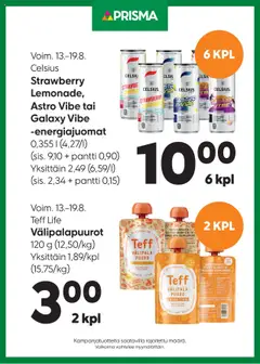 Esikatselu Prisma tarjoukset Celsius / Teff Life voimassa alkaen 13/08/2025