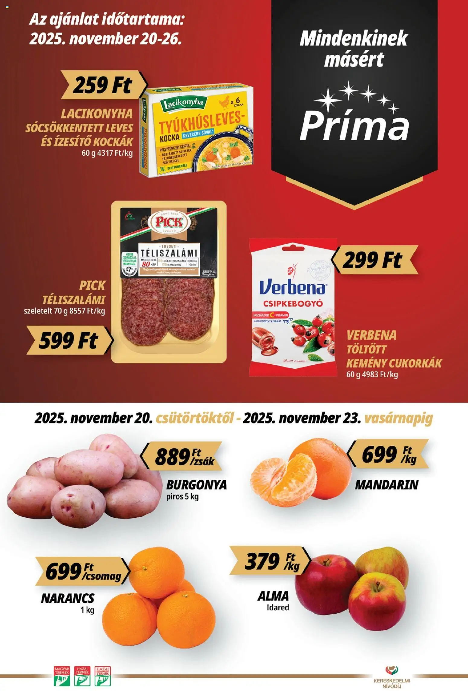 CBA Príma Akciós újság - 1oldal - érvényes 2025.11.20.-tól