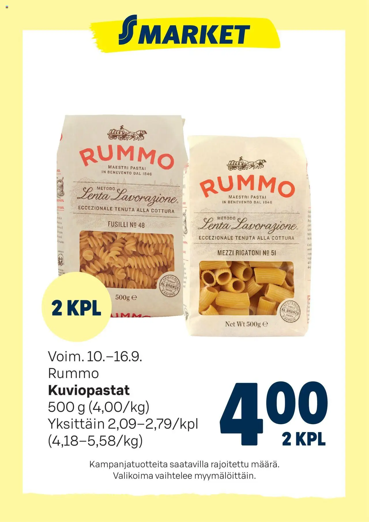 S-market tarjoukset Rummo Kuviopastat - sivu 1- voimassa alkaen 10/09/2025