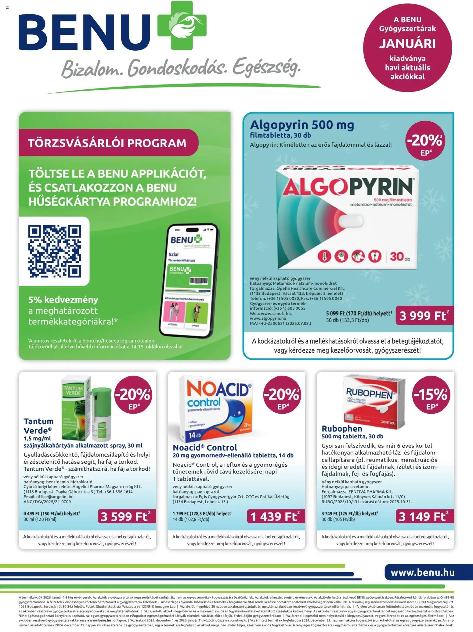 BENU Gyógyszertárak Akciós újság - 1oldal - érvényes 2026.01.01.-tól