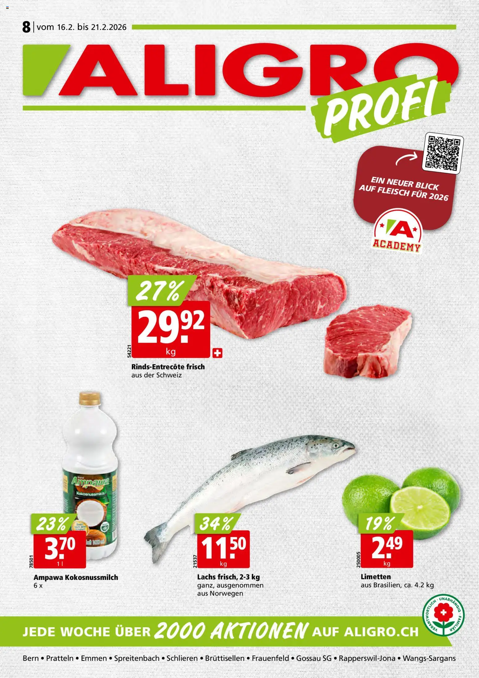 Aligro Aktionen Schlieren, Gossau SG, Frauenfeld, Rapperswil-Jona, Sargans, Bern, Brüttisellen, Pratteln, Emmen, Spreitenbach - Seite 1- gültig ab 16.02.2026