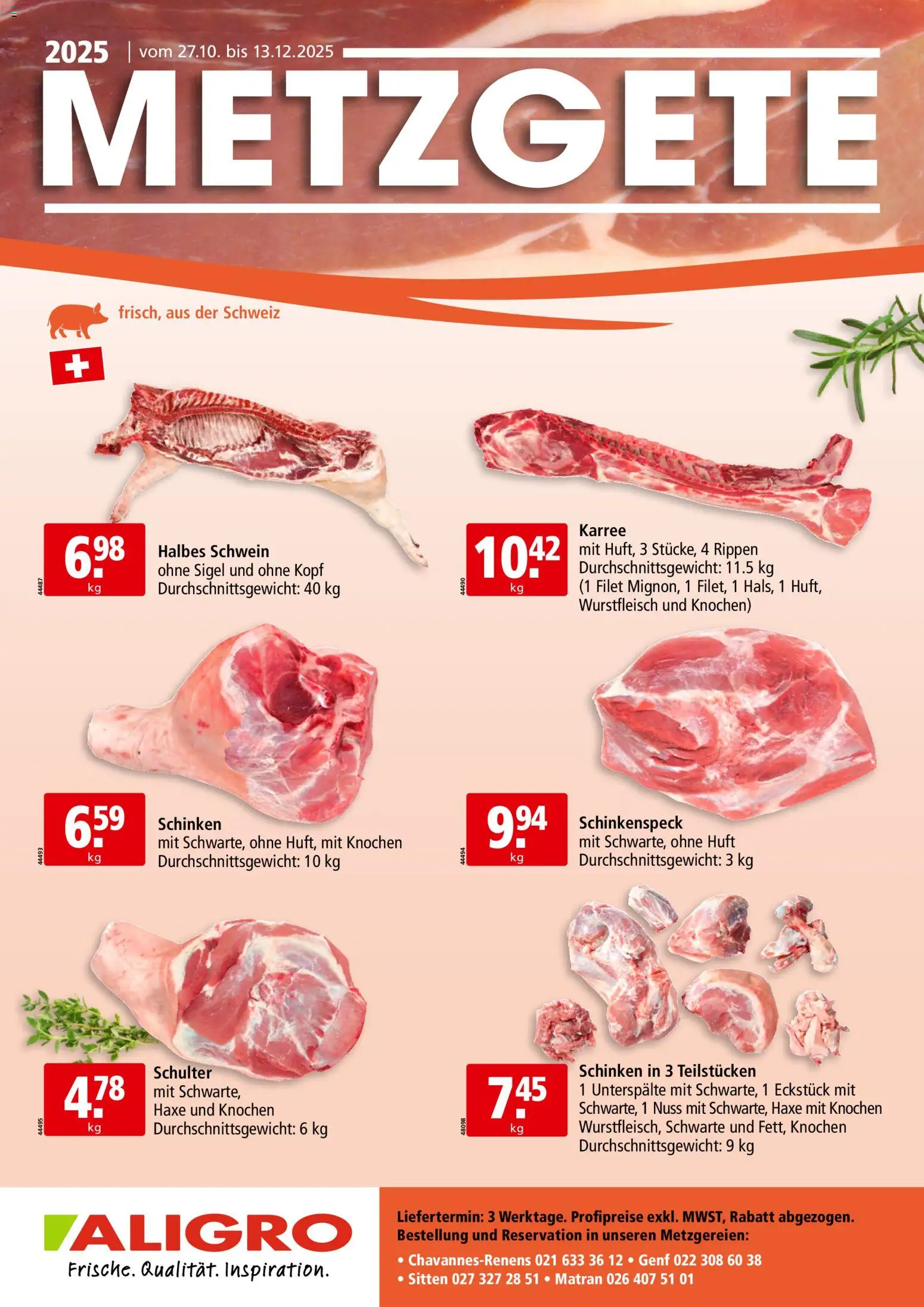 Aligro Aktionen Metzgete Chavannes, Matran, Genf, Sitten - Seite 1- gültig ab 27.10.2025