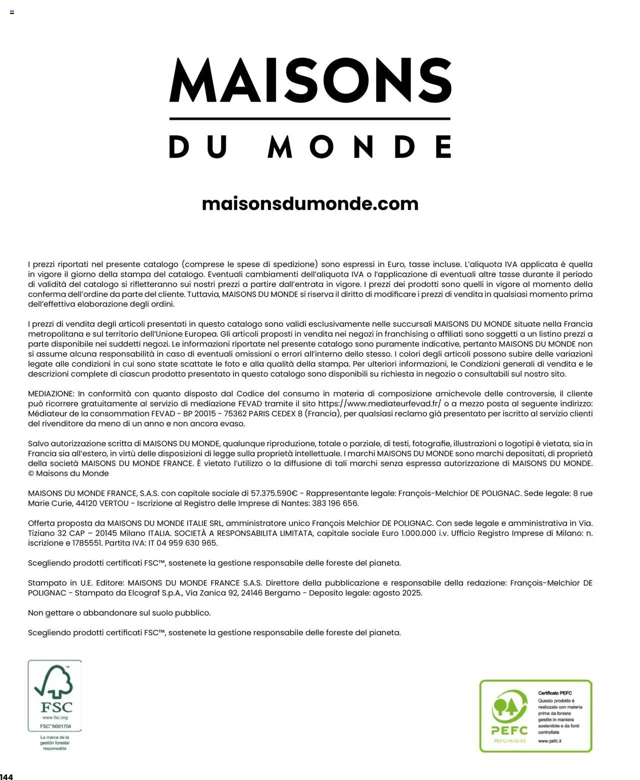 Volantino Maisons du Monde	 - pagina 144 - valido dal 27/08/2025