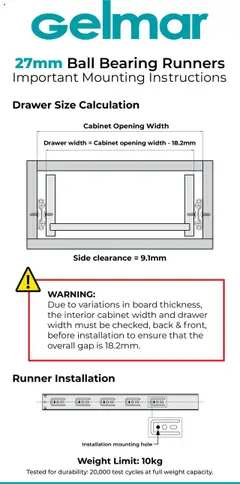 Preview Gelmar 27mm Ball Bearing Runner valid from 01/05/2025