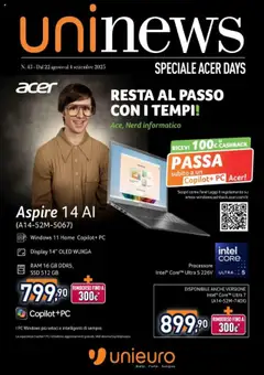 Anteprima Unieuro Acer catalogo valida dal 22/08/2025
